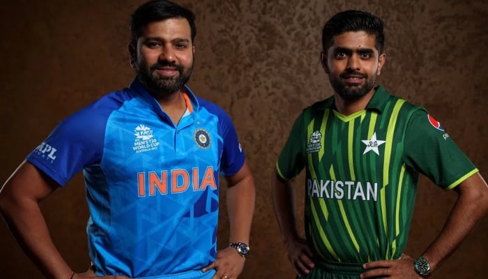 Pakistan and India skippers Babar Azam and Rohit Sharma.— ICC