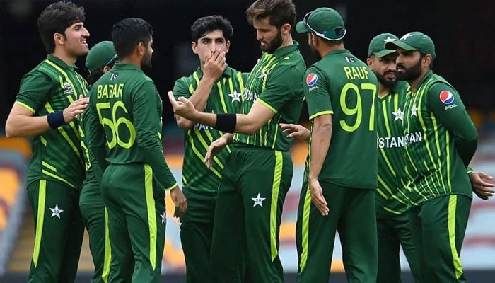 Pakistan team celebrating after taking a wicket during T20 World Cup warm-up match. — Instagram/therealPCB