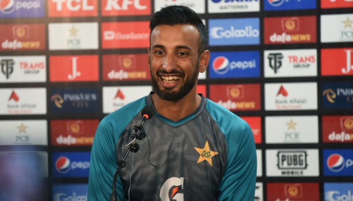 Pakistans cricketer Shan Masood speaks during a press conference at the National Cricket Stadium in Karachi on September 17, 2022.— AFP/File