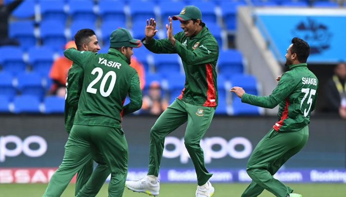 Bangladesh players celebrate after dismissing a Dutch player. — Twitter/File