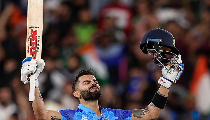 Indias Virat Kohli celebrates after their win during the ICC mens Twenty20 World Cup 2022 cricket match between India and Pakistan at Melbourne Cricket Ground (MCG) in Melbourne on October 23, 2022. — AFP