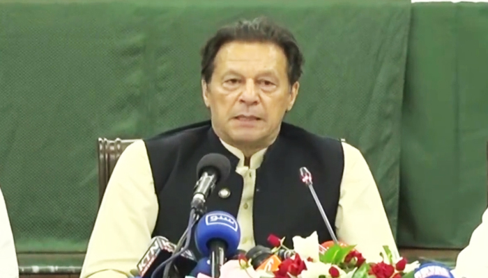 PTI Chairman Imran Khan speaking during a press conference on October 25 at the Chief Ministers House in Lahore. — Screengrab via Twitter/ PTI Official