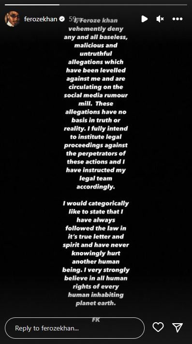 Feroze Khan issues first statement after domestic violence allegations: Read inside