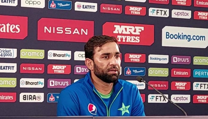 Pakistan all-rounder Iftikhar Ahmed speaking to media persons on October 26, 2022. — Provided by the reporter