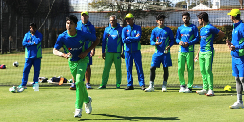 Pakistans Muhammad Hasnain runs to deliver a ball during their practice session here on Tuesday ahead of their World Cup T20 match against Zimbabwe on Thursday. — PCB