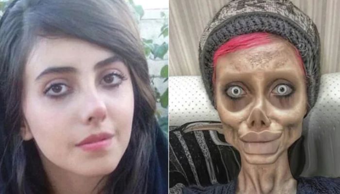 Fatemeh Khishvand aka Sahar Tabar, who was jailed for 10 years for her spooky Angelina Jolie make-up.— Twitter