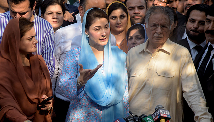 PML-N Vice President Maryam Nawaz speaking to journalists outside the Islamabad High Court, on September 29, 2022. — Reuters