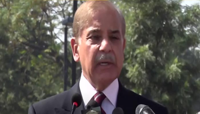 Prime Minister Shehbaz Sharif addressing a passing out parade ceremony of the 48th Specialised Training Programme of the Police Service of Pakistan at the National Police Academy on October 28, 2022. — Youtube screengrab/Hum News Live