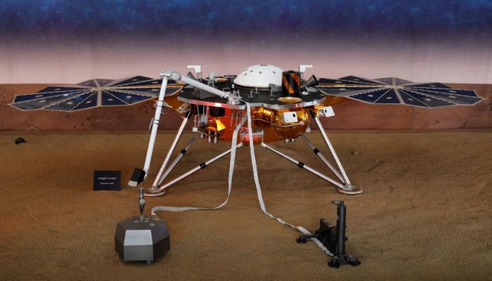 A life-size model of the spaceship Insight, NASAs first robotic lander dedicated to studying the deep interior of Mars, is shown at Jet Propulsion Laboratory (JPL) in Pasadena, California, US, November 26, 2018.— Reuters