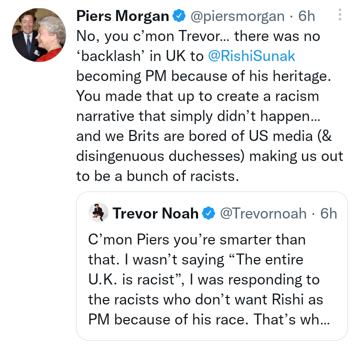 Piers Morgan calls out Trevor Noah for his remarks against UK