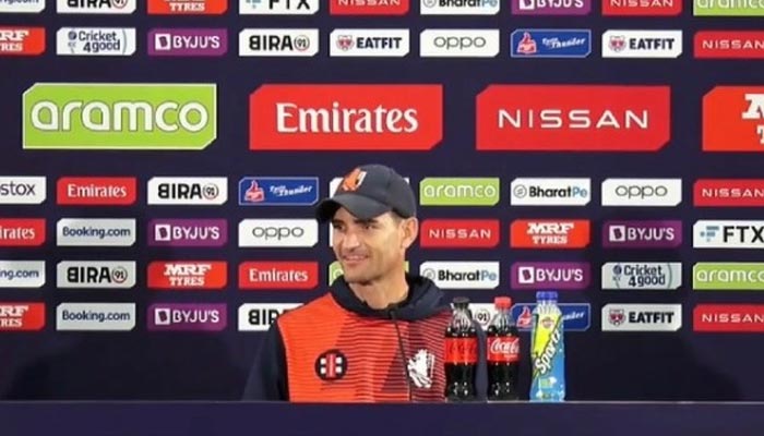 Netherlands’ head coach Ryan Cook speaking at a press conference on October 29, 2022. — Provided by the reporter