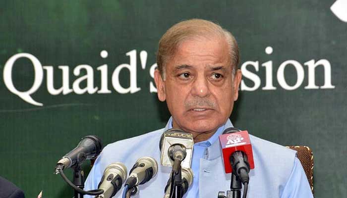 Prime Minster Shehbaz Sharif addresser a press conference in Lahore on October 22, 2022. — APP/File