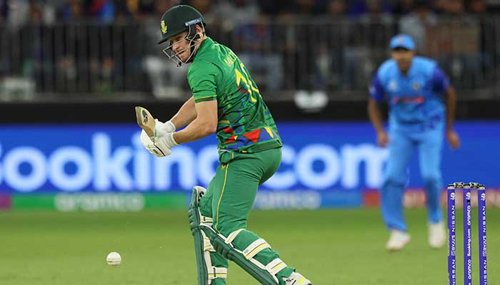 South Africas David Miller plays a shot during the ICC mens Twenty20 World Cup 2022 cricket match between India and South Africa at the Perth Stadium in Perth on October 30, 2022. — AFP