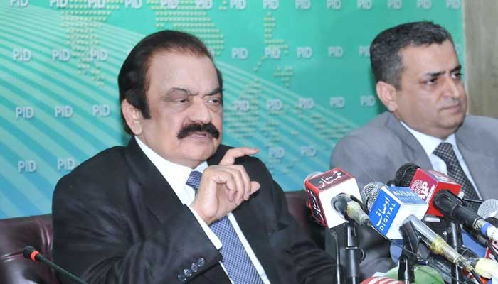 Federal minister for Interior Rana Sanaullah addresses press conferences at PID in Islamabad on October 28, 2022. — APP/File