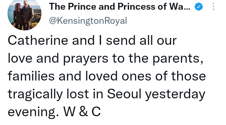 Prince William and Kate Middleton issue statement on South Korea stampede