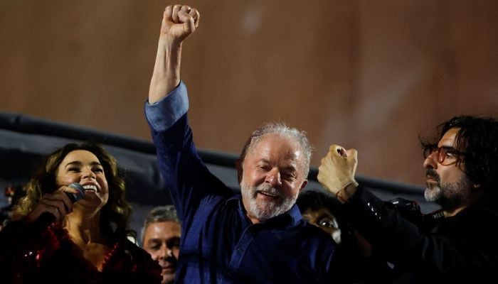 Brazils former President and presidential candidate Luiz Inacio Lula da Silva gestures at an election night gathering on the day of the Brazilian presidential election run-off, in Sao Paulo, Brazil, October 30, 2022.— Reuters