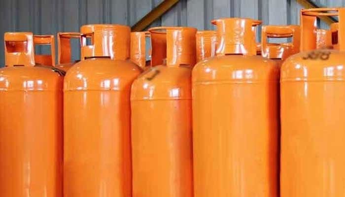 Commercial LPG cylinders stand at an LPG decanting station. — Twitter/File