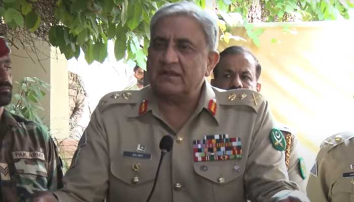 Chief of Army Staff General Qamar Javed Bajwa speaks during his visit to the headquarters of the Army Air Defence Command, on November 1, 2022. — ISPR