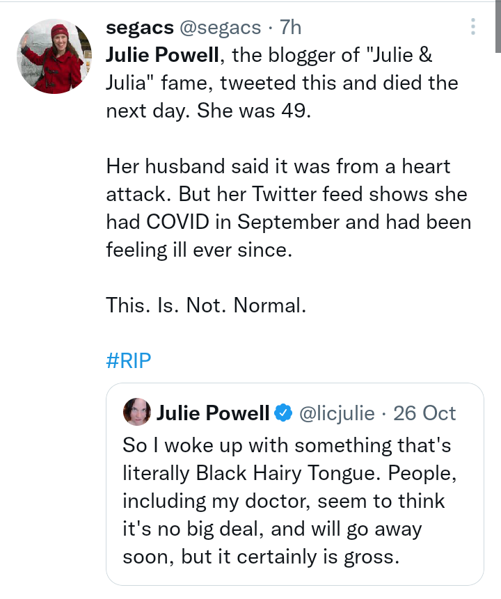 Julie Powells last tweet sparks debate about her cause of death
