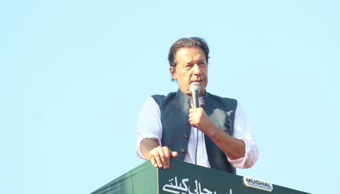Former prime minister Imran Khan addressing a public gathering on September 29, 2022. Twitter