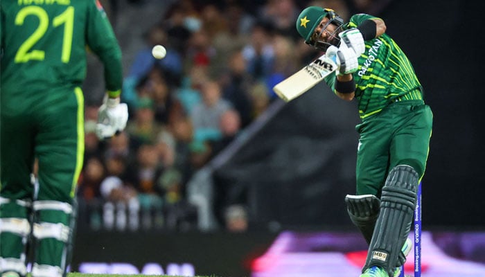 Iftikhar Ahmed hits a boundary during the 2022 ICC Twenty20 World Cup cricket tournament match between Pakistan and South Africa at the Sydney Cricket Ground (SCG) on November 3, 2022. — AFP
