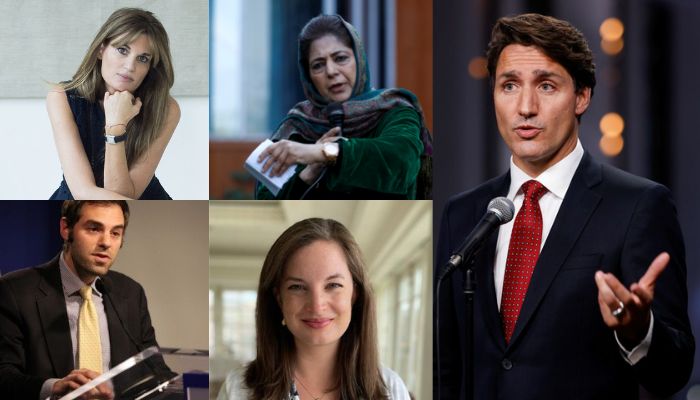 Combo image shows Jemima Goldsmith, Mehbooba Mufti, Justin Trudeau, Michael Kugelman, Elizabeth Threlkeld.— Twitter, Reuters