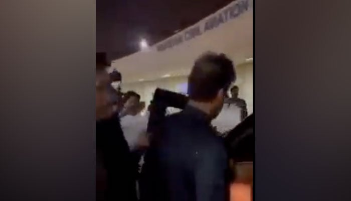 A screengrab of the video being used to claim Imran Khan was walking after being shot. — Twitter