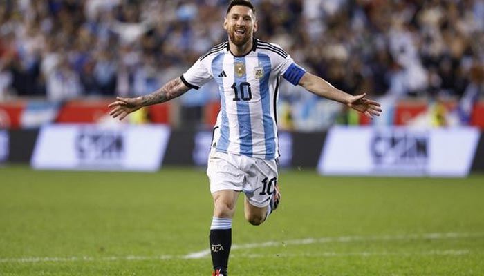 Argentinas Lionel Messi celebrates scoring a goal during the international friendly football match between Argentina and Jamaica at Red Bull Arena in Harrison, New Jersey, on September 27, 2022. — AFP/File