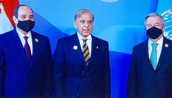 (From L to R) Egyptian President Abdel Fatah El-Sisi, Prime Minister Shehbaz Sharif,  and UN Secretary General António Guterres. — APP via Prime Ministers Office/Twitter/@PakPMO