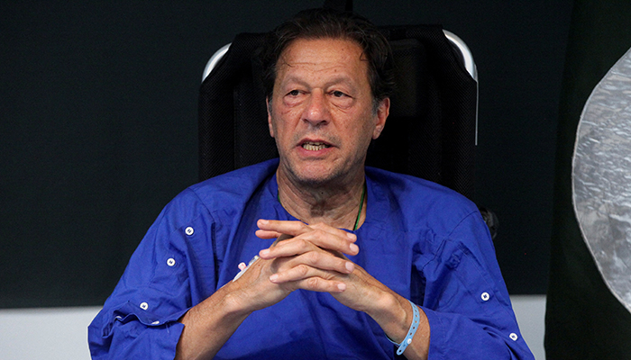 Former prime minister Imran Khan addresses a news conference after he was wounded following a shooting incident during a long march in Wazirabad, at the Shaukat Khanum Memorial Cancer Hospital and Research Centre in Lahore, Pakistan November 4, 2022. — Reuters