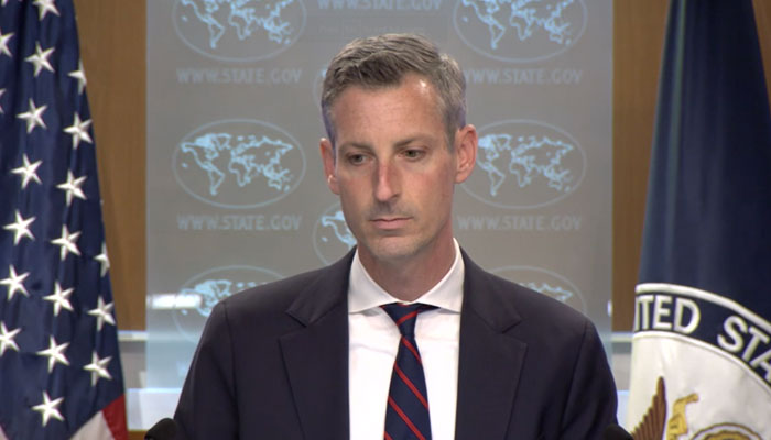 US State Department spokesman Ned Price addressing a weekly press briefing in Washington. Screengrab of the State Department video