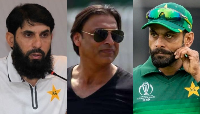 (L to R) former coach Misbah-ul-Haq, ex-pacer Shoaib Akhtar, former skipper Mohammad Hafeez. — Twitter/AFP/File