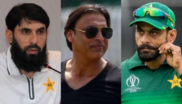 (L to R) former coach Misbah-ul-Haq, ex-pacer Shoaib Akhtar, former skipper Mohammad Hafeez. — Twitter/AFP/File