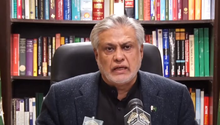 Finance Minister Ishaq Dar speaks during a press conference in Islamabad, on November 9, 2022. — YouTube/PTVNewsLive