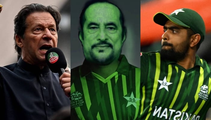 (L to R) PTI Chairman Imran Khan, PTI leader Babar Awan, and Pakistan cricket team skipper Babar Azam. — AFP/Twitter