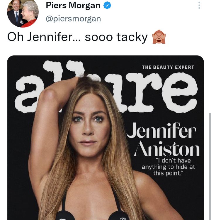 Piers Morgan receives backlash for taking a dig at Jennifer Aniston