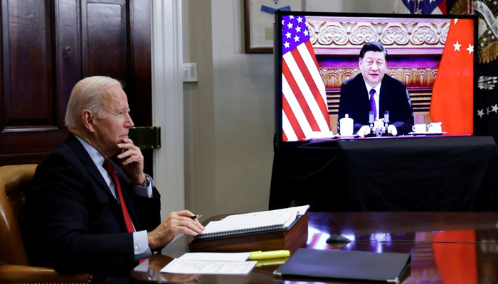 US President Joe Biden speaks virtually with Chinese President Xi Jinping from the White House in Washington, US November 15, 2021. — Reuters