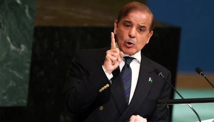 Prime Minister Shehbaz Sharif addresses the 77th United Nations General Assembly at UN headquarters in New York City, New York, US in September 23, 2022. — Reuters/File
