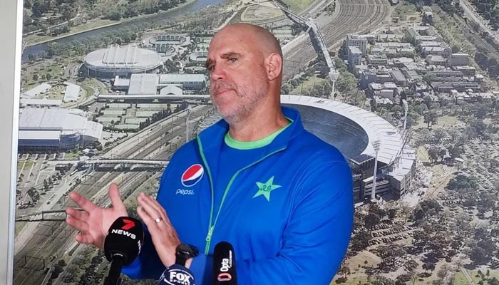 Pakistan cricket team’s mentor Matthew Hayden speaking during a press conference in Melbourne on November 11, 2022. — Provided by the reporter