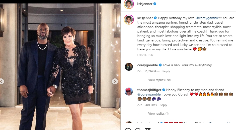 Kris Jenner sends out sweet birthday message as her beau Corey Gamble turns 42