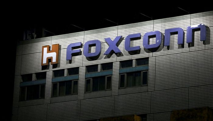 The logo of Foxconn is seen outside the companys building in Taipei, Taiwan November 10, 2022.— Reuters