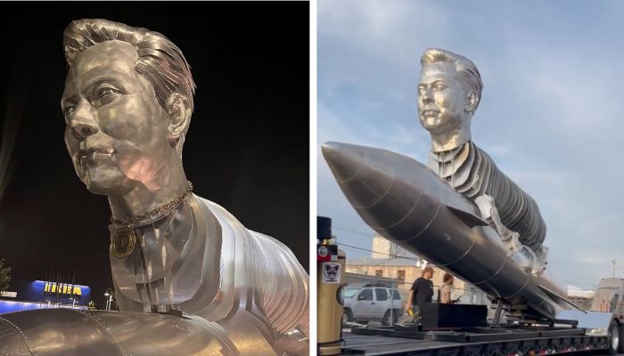 Images show enormous aluminium statue of Elon Musk that has the body of a goat riding a rocket.— Twitter