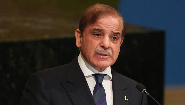 Prime Minister Shehbaz Sharif addresses the 77th United Nations General Assembly at UN headquarters in New York City, New York, US on September 23, 2022. — Reuters/File