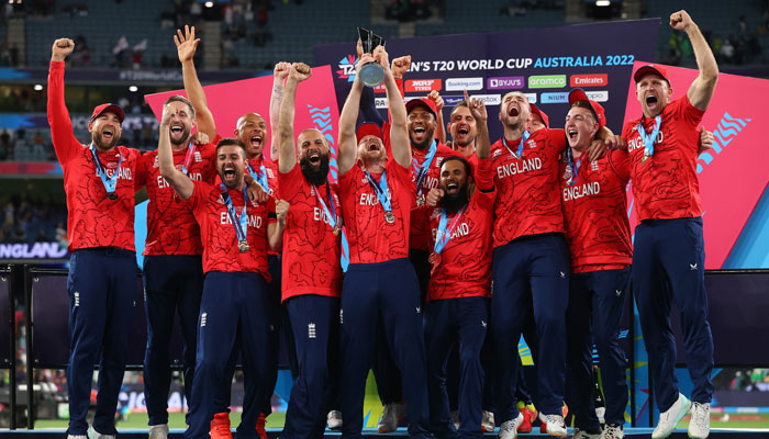 England with the T20 World Cup trophy after winning the final against Pakistan at the Melbourne Cricket Ground. — Facebook/ICC