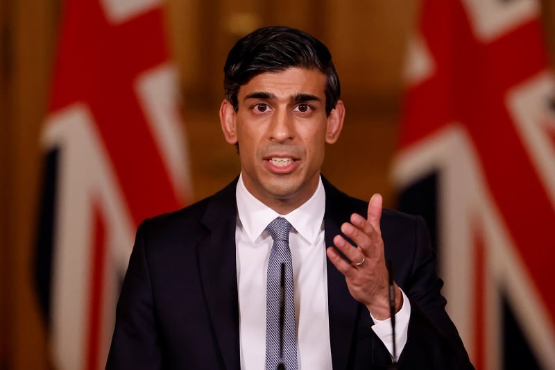 Britains Chancellor of the Exchequer Rishi Sunak attends a virtual press conference inside 10 Downing Street in central London, Britain March 3, 2021. — Reuters