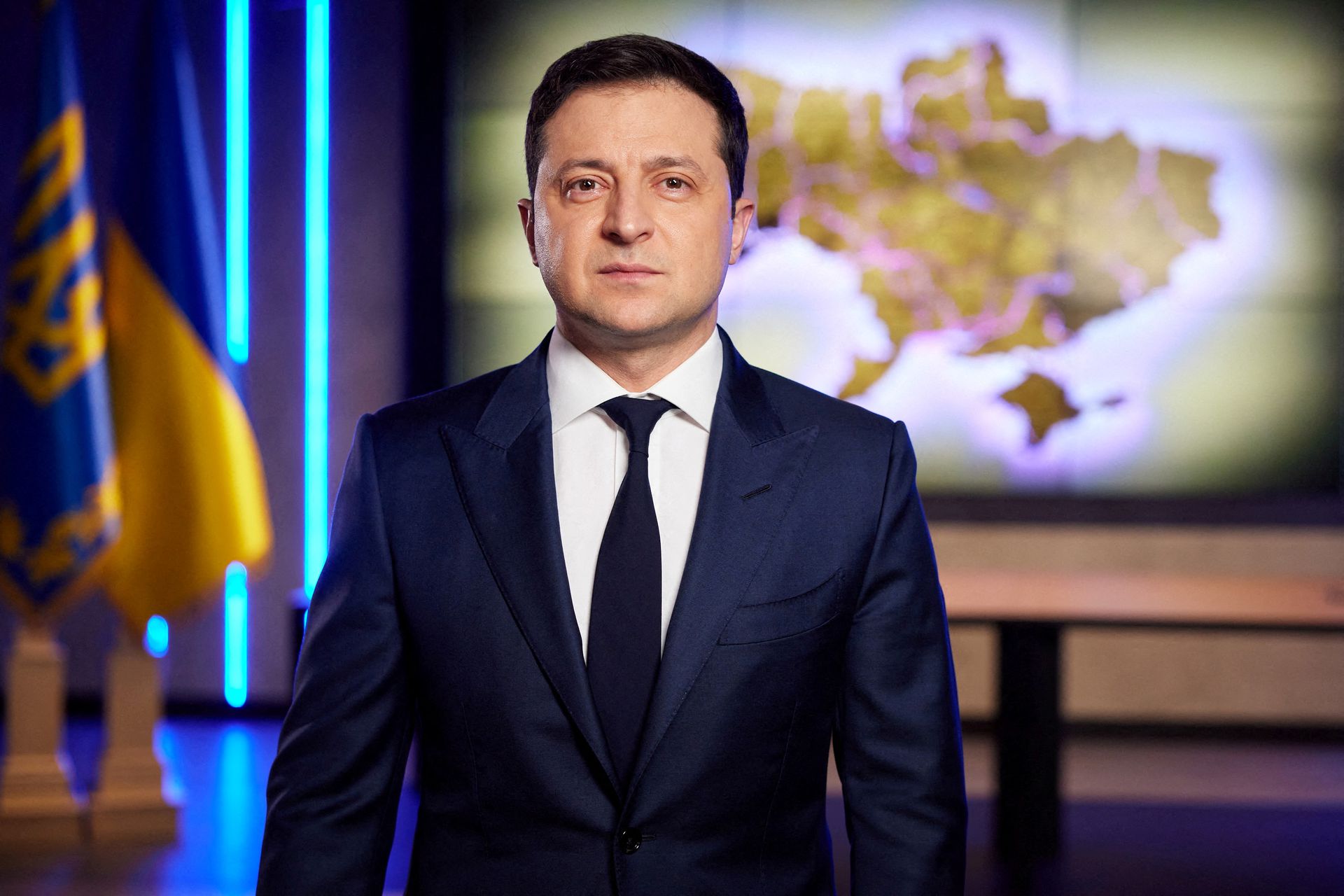 Ukrainian President Volodymyr Zelenskiy addresses the nation after a meeting of the Security and Defense Council after Russias decision to formally recognize two Moscow-backed regions of eastern Ukraine as independent, in Kyiv, Ukraine, February 22, 2022.— Reuters