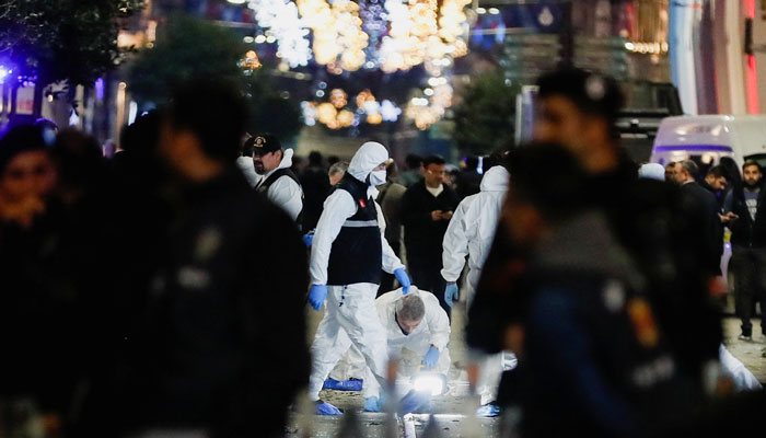 Police members work at the scene after an explosion on busy pedestrian Istiklal street in Istanbul, Turkey, November 13, 2022. — Reuters
