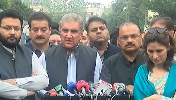 PTI Vice Chairman Shah Mahmood Qureshi addresses a press conference in Lahore, on November 14, 2022. — YouTube