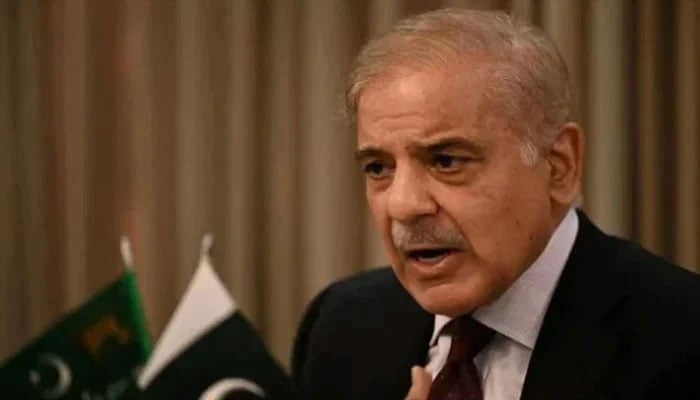 Prime Minister Shehbaz Sharif speaks to journalists in this undated file photo. — AFP/File