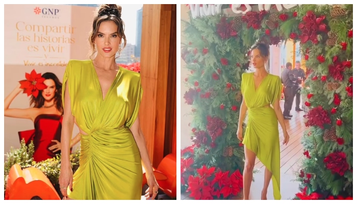 Alessandra Ambrosio oozes charm as she rocks in plunging green dress during lavish brunch